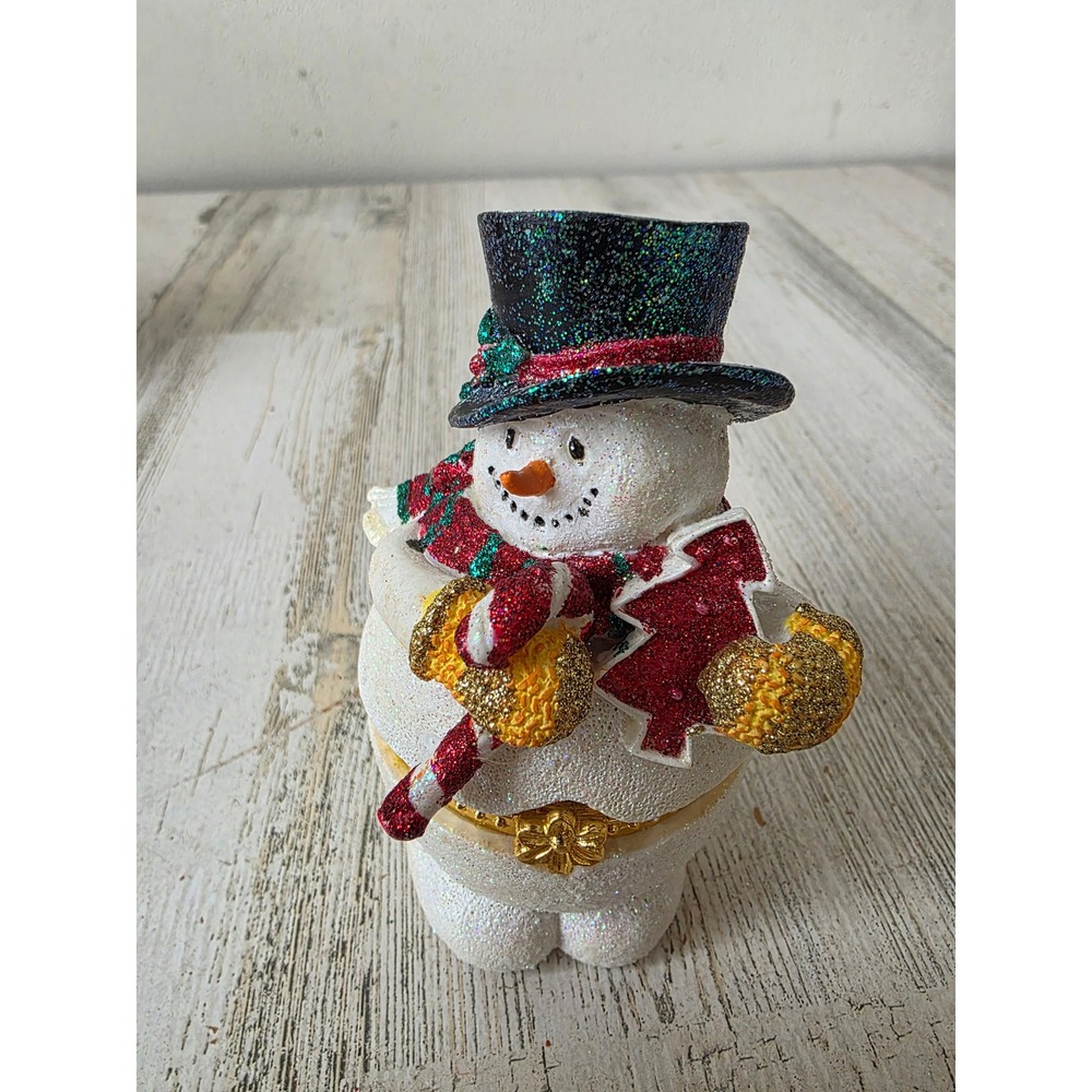 Glitter Cardinal Inc snowman cookie trinket jewelry‎ box Xmas decor candy cane